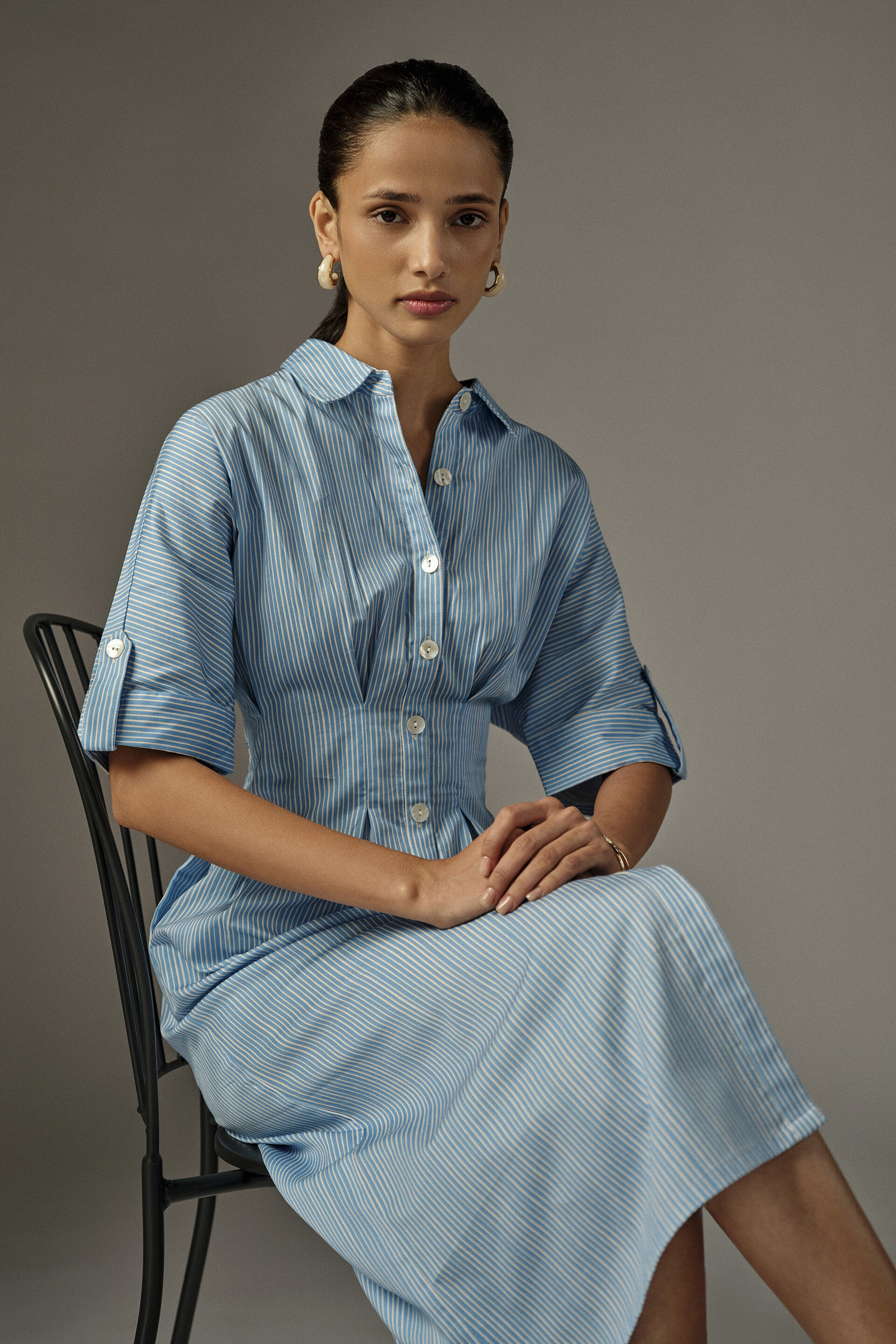 Aeris Blue Striped Cotton Dress